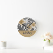 Horloge Ronde Luana Aquarelle Tropical Floral Grey (Maison)
