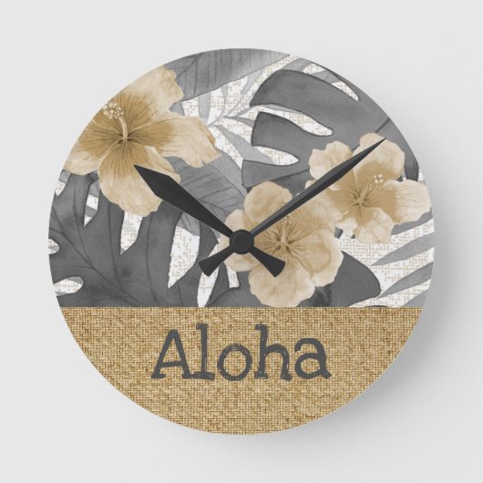 Horloge Ronde Luana Aquarelle Tropical Floral Grey (Recto)