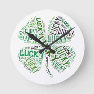 Horloge Ronde Lucky Clover Word Art