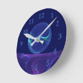Horloge Ronde Lumineuse Bleu Violet Rêve Abstrait Fractal Art (Angle)