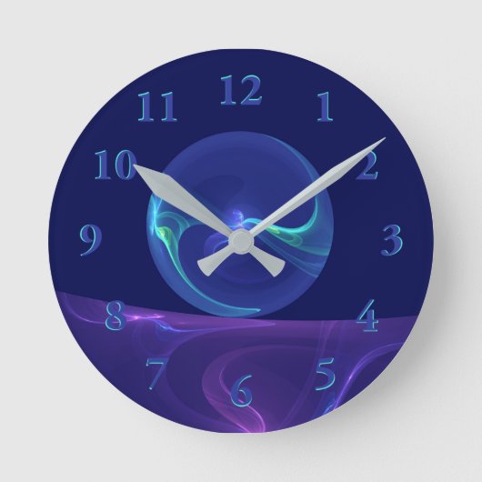 Horloge Ronde Lumineuse Bleu Violet Rêve Abstrait Fractal Art (Recto)