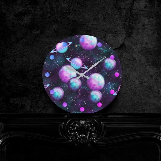 Horloge Ronde Luminosité du système solaire | Planète rose viole