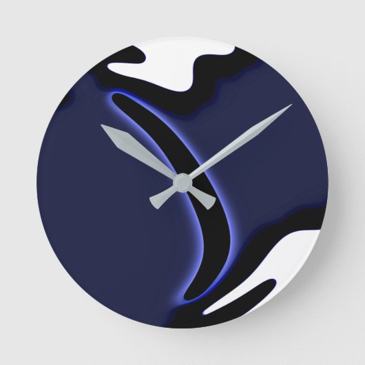 Horloge Ronde Lune bleue : Bleu Abstrait, Blanc & Noir (Recto)