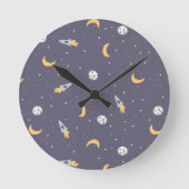 Horloge Ronde Lune de l'espace Fusée Planète Étoiles (Recto)