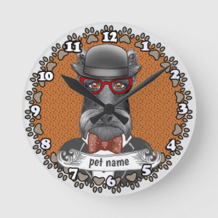 Horloge Ronde Lunettes de Schnauzer âgé