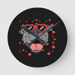 Horloge Ronde Lunettes de visage Pitbull Valentines Jour Animaux
