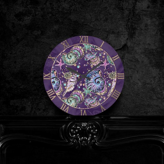 Horloge Ronde Luxe violet sous-marine | Dark Pastel Gold Sea Lif