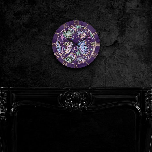Horloge Ronde Luxe violet sous-marine | Dark Pastel Gold Sea Lif