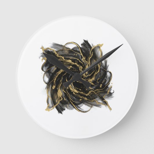 Horloge Ronde Luxury Gold and Black Abstract Marble Ink Flow (Recto)
