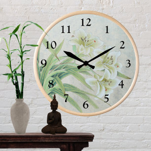 Horloge Ronde Lys blancs