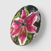 Horloge Ronde Lys roses fleurs tropicales roses rose (Angle)