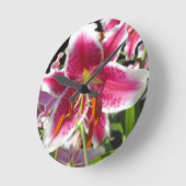 Horloge Ronde Lys roses fleurs tropicales roses rose (Angle)