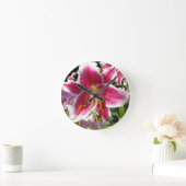Horloge Ronde Lys roses fleurs tropicales roses rose (Maison)
