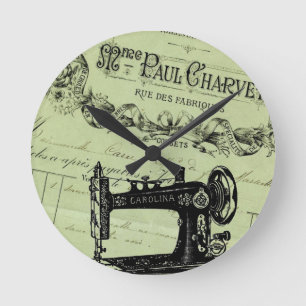 Horloge Ronde Machine à coudre chic française vintage