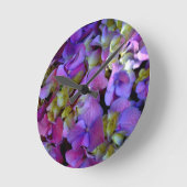 Horloge Ronde Magenta Purple bleu jaune Hydrangeas fleurs (Angle)