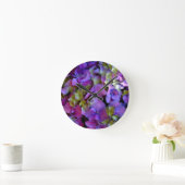 Horloge Ronde Magenta Purple bleu jaune Hydrangeas fleurs (Maison)