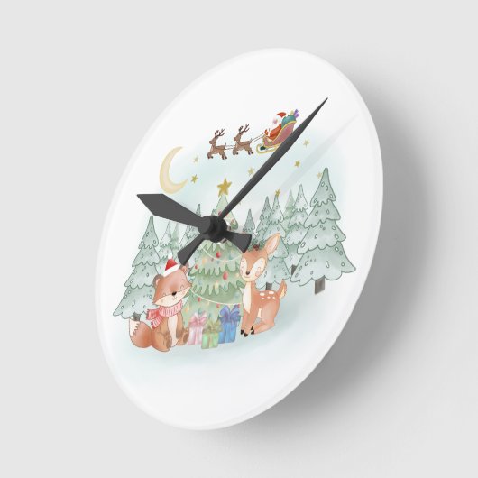 Horloge Ronde Magical Christmas Night in the Winter Forest (Angle)