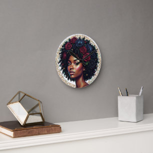 Horloge Ronde Magie de femme noire Afro Diva