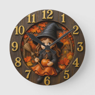 Horloge Ronde Magie de Lanterne de Magicienne Mignonne en Automn