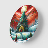 Horloge Ronde magie de Noël, moderne, rouge, vert, (Angle)