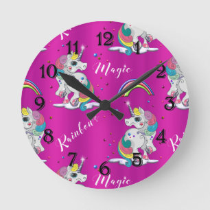 Horloge Ronde Magie rose de licorne