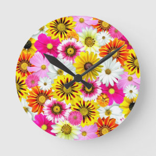 Horloge Ronde Magnifique fleurs rose jaune Accessoires motifs
