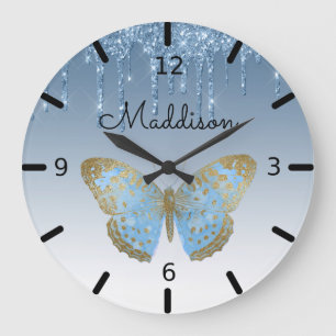 Horloge Ronde Magnifique Papillon bleu personnalisé Grande horl