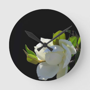 Horloge Ronde Magnolia blanche lumineuse