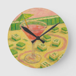 Horloge Ronde Mahjong Chic Peinture Cocktail