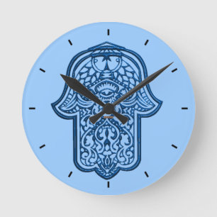 Horloge Ronde Main de henné de Hamsa (bleu)