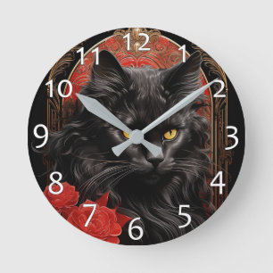 Horloge Ronde Maine Coon chat avec fleurs