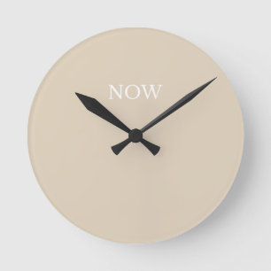 Horloge Ronde Maintenant couleur beige Design minimaliste Pleine
