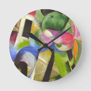 Horloge Ronde Maison avec des arbres par Franz Marc, Beaux-arts 