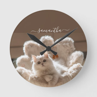 Horloge Ronde Majestic white cat lover