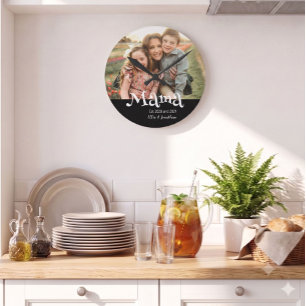 Horloge Ronde Mama a établi la photo du nom des enfants Texte am