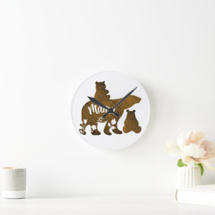 Horloge Ronde Mama Bear avec 2 Cubs Maman de deux