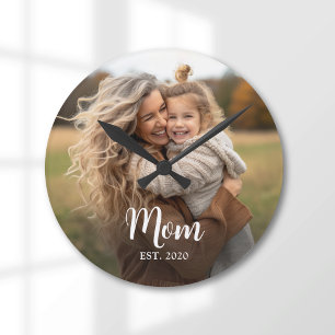 Horloge Ronde Maman a établi une photo de script blanc