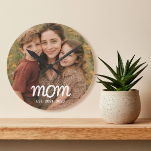 Horloge Ronde Maman a établi une photo de script blanc moderne
