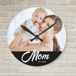 Horloge Ronde Maman a établi une photo de script blanc moderne