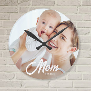 Horloge Ronde Maman a établi une photo de script blanc moderne