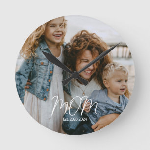Horloge Ronde Maman a établi une photo de script blanc moderne