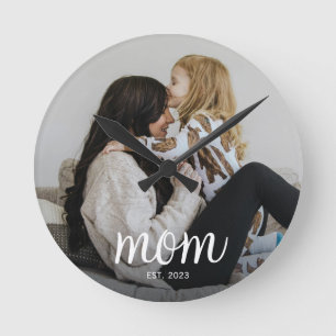 Horloge Ronde Maman a établi une photo de script blanc moderne