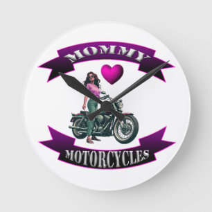 Horloge Ronde Maman aime les motos