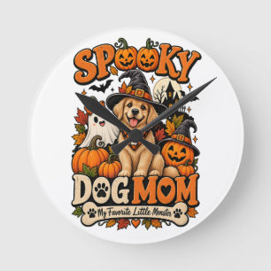 Horloge Ronde Maman de chien effrayant Halloween Mignon Squelett