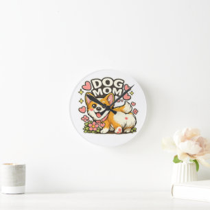 Horloge Ronde Maman de chien mignon autocollant Corgi Kawaii Fle