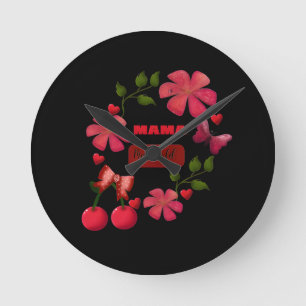 Horloge Ronde Maman mignonne Mon monde motif floral cœur cerise