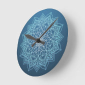 Horloge Ronde Mandala bleu clair et foncé (Angle)