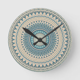 Horloge Ronde Mandala bleu clair Turquoise