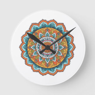 Horloge Ronde mandala de diverses couleurs