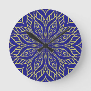 Horloge Ronde Mandala d'or de fleur